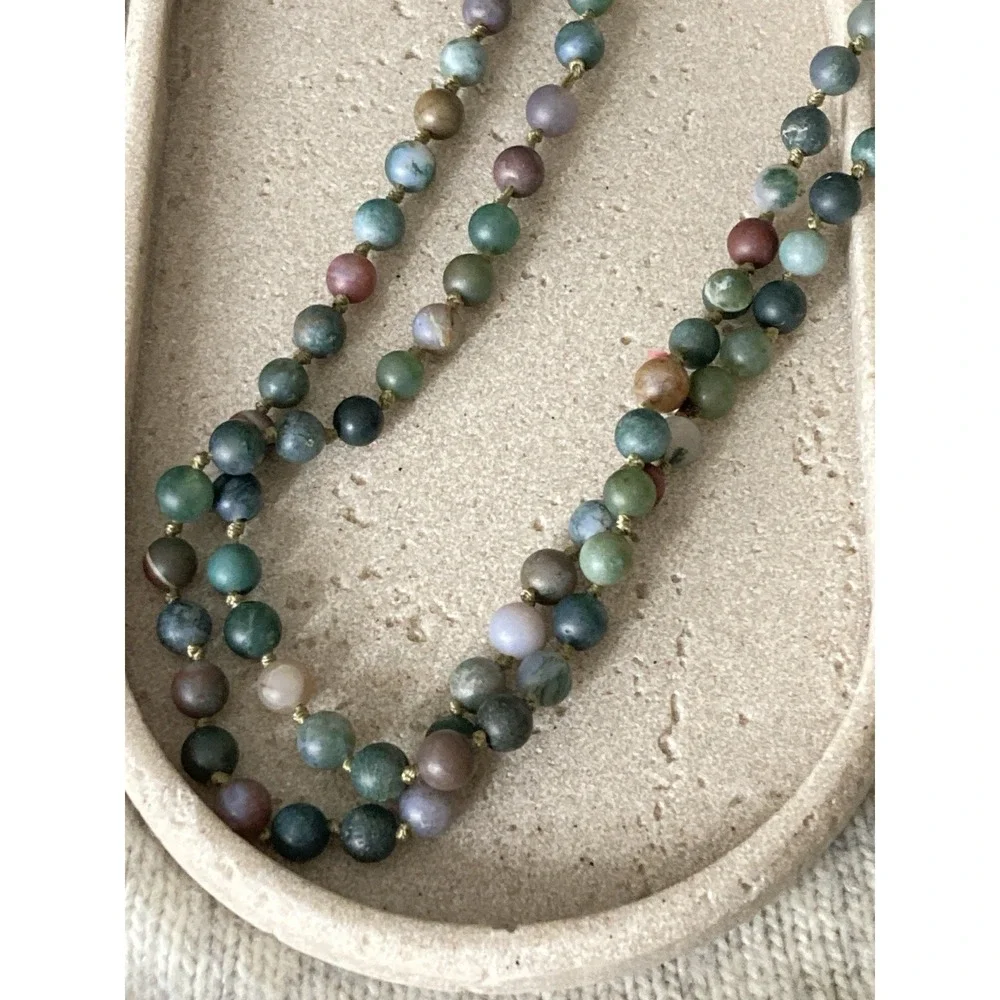 Multi Strand Matte Stone Beaded‎ Necklace Knotted Earth Tones Long Wrappable